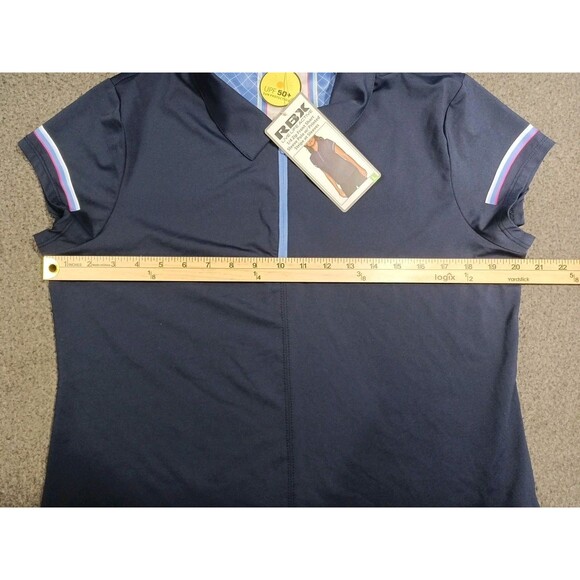 RBX Women's 1/4 Zip Front Short Polo W/ Printed Stripe At Sleeves Large NWT Blue - Picture 9 of 16